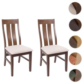 2er-Set Esszimmerstuhl HWC-M58, Küchenstuhl Lehnstuhl Stuhl, Stoff/Textil Massiv-Holz ~ dunkles Gest