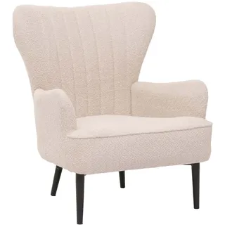 Mendler Lounge-Sessel HWC-K37, Cocktail-/Ohrensessel Polsterstuhl Retro Vintage Stoff Chenille (500g/m2) Öko-Tex ~ creme-beige