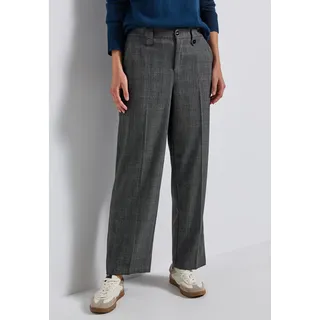 Stoffhose STREET ONE, Damen, Gr. 44, Länge 30, schwarz, Web, Obermaterial: 64% Polyester, 33% Viskose, 3% Elasthan, kariert, straight fit lang, Hosen Stoffhose, kariert, mit Viskose und Stretch