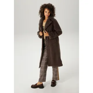 Langmantel ANISTON CASUAL, Damen, Gr. 36, braun, Plüsch, Obermaterial: 100% Polyester, unifarben, figurumspielend kniebedeckend, Mäntel Langmantel, mit "Locken" am Reverskragen und den Ärmeln