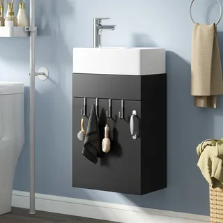 YITAHOME 40CM Badezimmerschrank,Waschbeckenunterschrank mit Tür Waschtisch mit Waschbecken,Aufbewahrungsschrank, Waschtischunterschrank mit 2 Haken,für Badezimmer Küche, Schwarz
