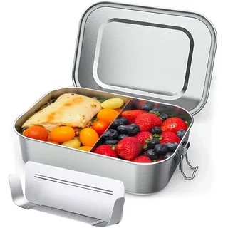 OITUGG Brotdose Edelstahl - 1400ml Lunchbox Edelstahl, mit Trennwänd - Brotdose Metall für Erwachsene, Design Schnappverschlüssen, Spülmaschinengeeignet, 20 x14 x6.6cm