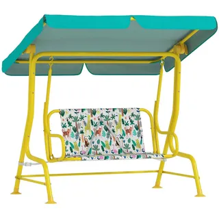 Aiyaplay Kinder Hollywoodschaukel, 2-Sitzer Kinderschaukel mit verstellbarem Sonnendach , Grün , Metall , A-Form , 75x120x112 cm , Gartenmöbel, Gartenschaukeln, Hollywoodschaukeln