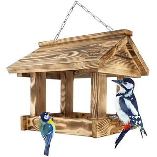 IDEA HOME MAXI Vogelfutterhaus holz Vogelhaus an einer Kette Vogelhaus zum Aufhängen Futterstation zur ganzjährigen Wildvögel Fütterung