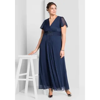 sheego Abendkleid mit Schmuckbrosche mit Schmuckbrosche, blau