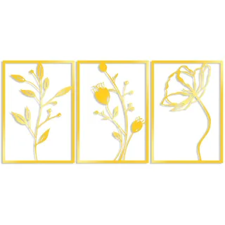 Wallity Elegantes, dekoratives Wandaccessoire aus Metall (3-teilig), Gold, 49 x 70 cm | Robustes 1,5 mm Metallgehäuse | Ideal für moderne Wohnräume