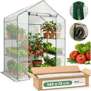 Mini Gewächshaus in Hausform mit Metallgestell und PE-Folie mit Regalen 1 Tür Weiß 143x73x195 cm - Weiß