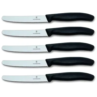 Victorinox | Tafelmesser Swiss Classic | 5 Stück | Schwarz | extra scharfer Wellenschliff | Swiss Made | ideal auch als Brötchenmesser oder Tomatenmesser