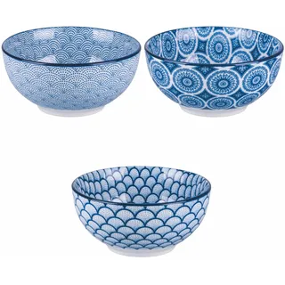 Villa d'Este Home Tivoli 1996 6er Set Schale 680 ml Porzellan geometrisches Dekor Confusion blau