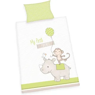 Herding Kleinkinder-Bettwäsche-Set, My First Friends Wendemotiv, Bettbezug 100 x 135 cm, Kopfkissenbezug 40 x 60 cm, Flanell/Biber