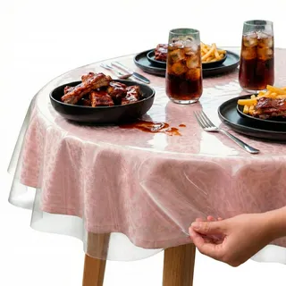 XFasten Runde Kunststoff-Tischdecke, 178 cm, 0,3 mm dick, wasserdicht, transparenter Kunststoff-Tischschutz, vergilbungsfrei, Kunststoff-Tischdecken für runde Tische und Esszimmertisch