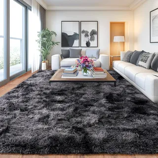 Chicnix Großer Teppich Wohnzimmer 200x300 Hochflor Flauschig, Schlafzimmerteppich Langflor Batik Dunkelgrau, rutschfest Weich Shaggy Teppich für Kinderzimmer Teenager Schlafsaal