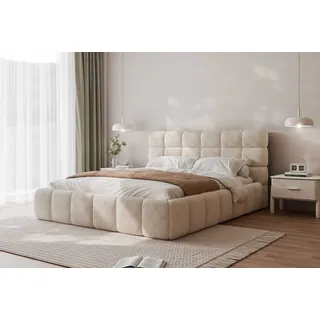 Polsterbett Bubble Doppelbett Bettgestell Lattenrost mit Bettkasten (Farbe: Legend 02, Größe: 160x200 cm) - Beige, Hellgrau, Grau, Weiß