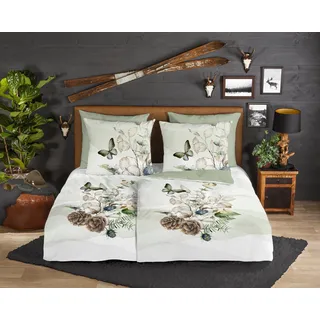 Muller Textil Wendebettwäsche Marjan Blumen Grün 155 x 220 cm + 80 x 80 cm