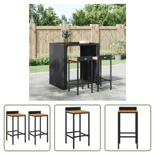 The Living Store Barhocker 2 Stk. Schwarz Poly Rattan und Massivholz Akazie - Schwarz