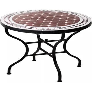 ORIGINAL Marokkanischer Mosaiktisch Marrakesch Bordeaux Weiss Couchtisch ø 60cm Groß rund | Runder Kleiner Mosaik Gartentisch Mediterran | als Tisch Beistelltisch für Balkon oder Garten