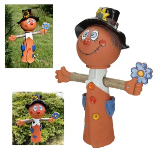 Midene Gartenstecker Keramik Handgefertigt - Gartendeko für Draußen Wetterfest - Garten Deko Keramik - Gartenfiguren & Gartenstatuen - Vogelscheuche GKR109Set