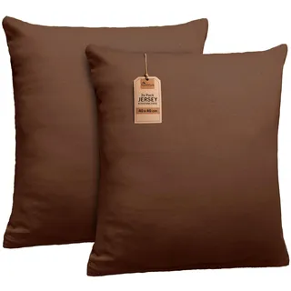 NatureMark 2er Set Jersey Kissenbezüge – Elastisch, weich, atmungsaktiv und hautfreundlich – Waschbare Kissenhülle - 40x40 – Schoko Braun