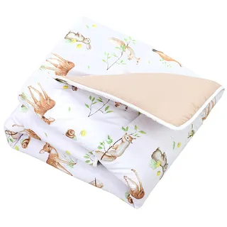 TupTam Krabbeldecke für Baby 120x120 cm - Gepolsterte Spieldecke Baby Baumwolle, XXL, OEKO-TEX, Weich & Hautfreundlich, Farbe: Wald Tiere Braun Beige Fuchs Reh Igel Eichhörnchen