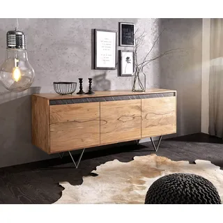 Design-Sideboard Stonegrace 175 cm Akazie Natur Schiefer 3 Türen Fuß 20 cm