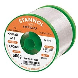 Stannol Kristall 611 Fairtin Lötzinn, bleifrei bleifrei Sn96,5Ag3Cu0,5 REM1 100g 0.7mm