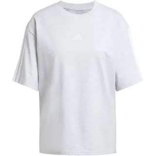adidas Damen Essentials 3-Stripes Boyfriend T-Shirt, Light Grey Heather/White, XXS