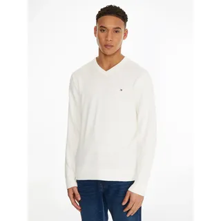 Tommy Hilfiger Herren Pullover V-Neck Regular Fit, Weiß (Ivory), XL