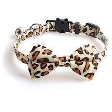 Luxuriöses Katzenhalsband mit Fliege und Glöckchen, sichere Schnellverschluss-Schnalle, Zacal Katzenhalsbänder (Beige Leopardenmuster)