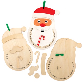 Baker Ross FE900 Weihnachtsmann Countdown Uhr aus Holz - 3er Pack, Holzuhr für Kinder, Holzbasteleien zum Basteln und Dekorieren, Weihnachtsdekoration zum Selbermachen, Mittel