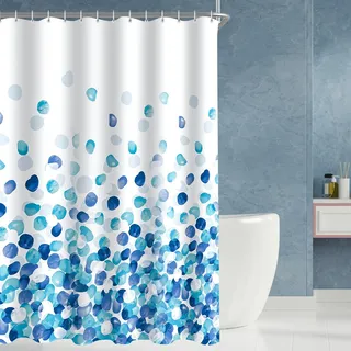 Lerores Duschvorhang 200x200 cm Blaue Blütenblätter, Beschwerter Saum Antischimmel Textil, Wasserabweisend, Waschbar Polyester Badevorhänge mit Ösen und 12 Duschvorhangringe für Badezimmer, Badewanne