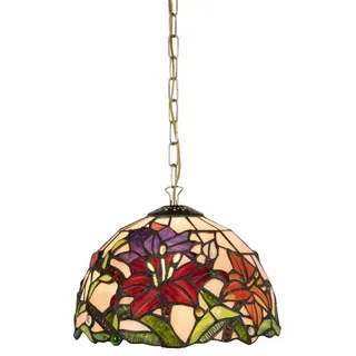 Casa Padrino Luxus Tiffany Hängeleuchte Mehrfarbig Ø 23 x H. 75 cm - Art Deco Tiffany Hängelampe - Wohnzimmer Hängeleuchte - Deko Hängeleuchte - Luxus Tiffany Leuchten - Art Deco Leuchten