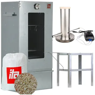 Ita Räucherofen 7002 - Premium Räucherschrank aus Edelstahl - 3 Etagen 81 cm - Sichtfenster - Qualität, EU - Smoker - Direkt vom Hersteller - Silber