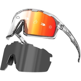 SCVCN Photochromatische Selbsttönend Fahrradbrille Polarisiert Herren Damen Sportsonnenbrille Klar Radsportbrille Radfahren MTB Radbrille Laufen Angeln Volleyball Tennis Bergsteigen Wandern Rot