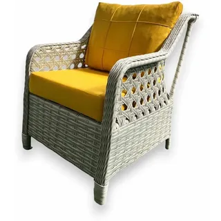Hanah Home Stilvolles Garten-Lounge-Set, 100% Aluminium, pflegeleichter Stoff, 3-Sitzer-Sofa & 2 Ohrensessel, Gelb & Grau | Perfekt zum Entspannen im Freien