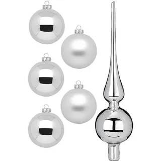 MAGIC by Inge »Frosty Silver, Weihnachtsdeko, Christbaumschmuck« Christbaumkugeln aus Glas, 45 Kugeln Ø ca. 4-6 cm, inkl. Spitze 28 cm,