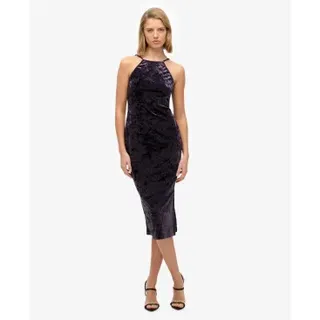 Superdry für Damen. W8011985A Midikleid aus Samt mit Spitzenrücken (XL), Lässig, Party, Flieder, Polyester, Ärmellos / Hosenträger
