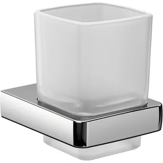 EMCO Trend Zahnputzbecher Glas satiniert – elegantes Badaccessoire zur Wandmontage mit Chrom Wandhalterung – ohne Bohren – stilvolles Mundspülglas Halter