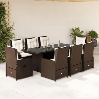 Polyrattan Gartenmöbel Set 6 Personen mit verstellbaren Stühlen und Tisch Grau - Grau