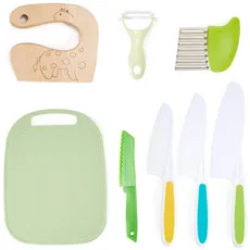 Kindermesser 8-teiliges Kinder-Küchenmesser-Set: zum Schneiden Kochen von Gemüse oder Obst für Kleinkinder, Inklusive Schneidebrett Holzmesser Schäler (Giraffe)