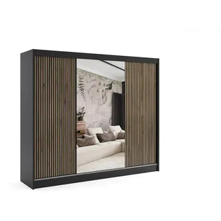 altdecor Schiebetürenschrank Vilan 250 x 215 x 61 cm Schwarz/Eiche Wotan