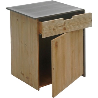 Mendler Kommode HWC-L76, Nachttisch Beistelltisch, Industrial Massiv-Holz MVG-zertifiziert 60x50x40cm, natur mit Metall-Optik