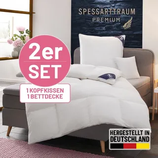 SPESSARTTRAUM Gänsedaunenbettdecke + Kopfkissen "Premium******", Sparset: 4 Wärmeklassen, 135x200 cm + 155x220 cm, weiß,