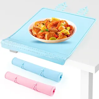Platzdeckchen Abwaschbar Kinder, Tischsets Platzsets Abwaschbar, Silikon, Faltbar, StoßFest, rutschfest, AufhäNgbar, Geeignet für Esstische/StüHle/Schreibtische, Blau/Rosa, 30.5 * 20.6