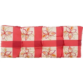 PATIO Sitzkissen Dafni 1 Stück 120 x 40 x 12 cm Palettenkissen Sitzauflage Bankauflage Polster für Palettenmöbel Bänke Palettenpolster Blumen Kariert rot beige orange