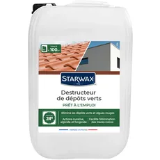STARWAX - Grünbelag-Vernichter - Gebrauchsfertig - Beseitigt gründlich Grünbelag, Flechten, Algen - Für Dächer, Böden und Wände - Kurative Wirkung - Wirksam ab 24 h - 10 l - Bis 100 m2