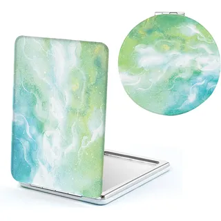 Mlysnd Taschenspiegel, Compact Mirror, 2 Stück Taschenspiegel Klappbar Faltbar Doppelseitiger Wasserfarbener Schminkspiegel Rund (7.2cm) Quadratisch (6.2x8.5cm)