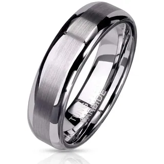 Paula & Fritz® Ring Damen Wolframcarbid gebürstete Mitte Gr. 64 (20,4) Silber 6-mm breit Kuppelring Herren-Ring Partnerring Damen-Ring Verlobungsing