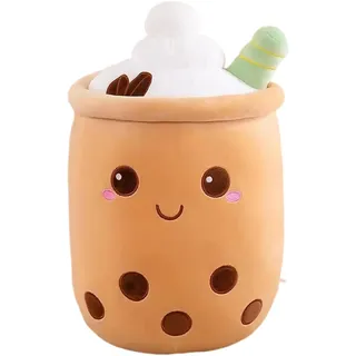 QINGZY Bubble Tea Plüschtier, 35cm Kawaii Kuschelkissen in Teetassen-Form, Weiches Boba Milchtee Deko Kissen, Süßes Umarmungskissen aus Plüsch für Sofa, Bett, Couch, Büro (Kaffeebraun)