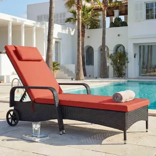 Poly-Rattan Sonnenliege Carrara, Relaxliege Gartenliege Liege, Alu  anthrazit, Kissen terracotta - Schwarz