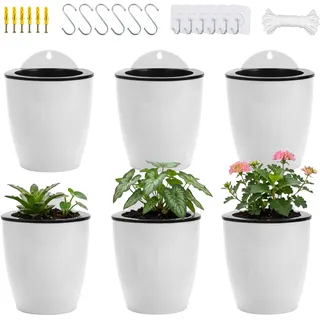 ORIMERC 6er-Set Selbstwässernder Blumentopf Wand hängende Selbstbewässerungstöpfe Küche Kräutertopf Wandtöpfe Pflanze innen Wasserspeicher Pflanzgefäße Kräutergarten Balkon vertikal Wandmontage weiß